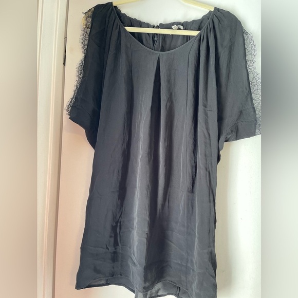 Joie Tops - Joie 100% Silk Blouse Black Lace Detail Womens Top Size Small. Tie Back Neckline
